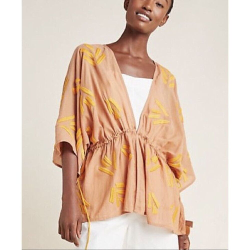 Anthropologie Maeve Adriane KIMONO TOP Blouse‎ Embroidered Sz XS / S NWT $150